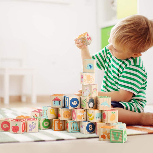 Wooden Alphabet Letters Digital Early Learning ABC Cube Blocks Toys - BabyToysworld