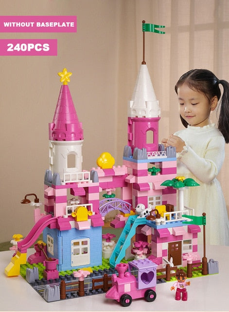 New Girls Pink Princess Castle Building Blocks Bricks Toys - BabyToysworld